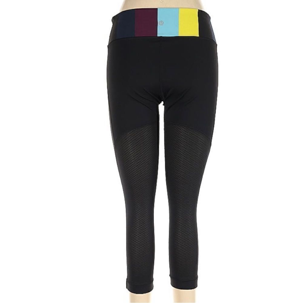 Lululemon color block waist multi fabric leggings size 4 good preowned